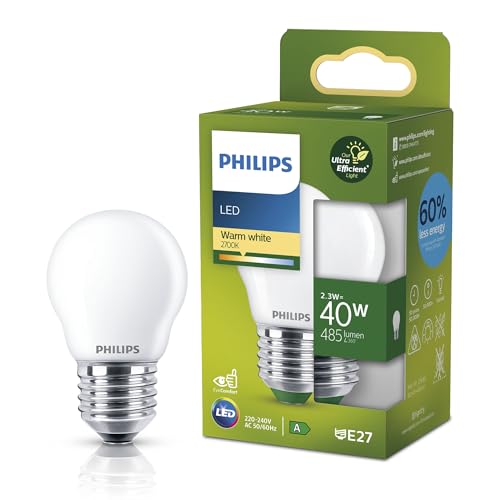 Philips Classic Ultra-efficient LED Bulb with Energy Efficiency Class A, E27 Base, Replaces 40W, Frosted, Warm White Light, Teardrop Shape