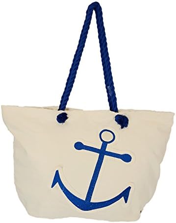 Anchor Embroidered Patch Large Shopping Tote Bag - Rope Handles (Blue)