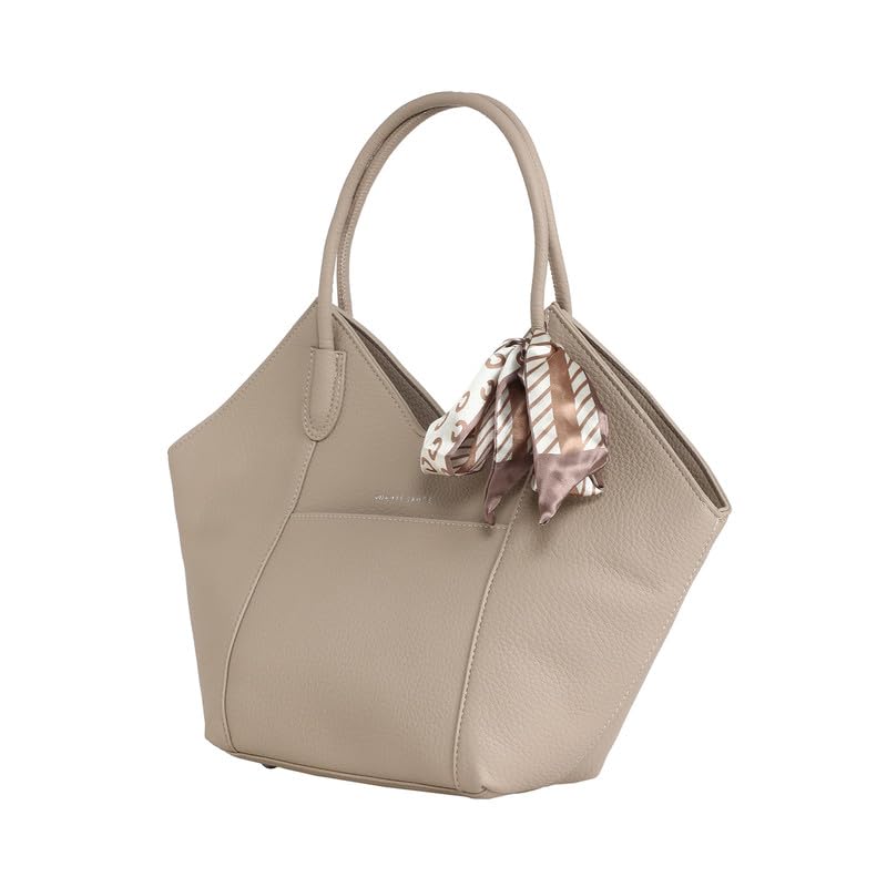 Image of Haute Sauce Women's The Pike Tote Bag For Casual Wear | Beige Colour | One-Size| Zipper Closure | Vegan Leather Material | Detachable Sling | Handbag For Woman & Girls