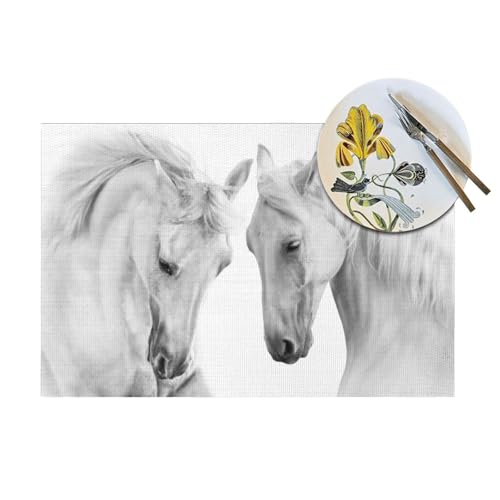 Set de table PVC blanc motif cheval 30x45 cm lot de 6