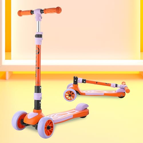 Image of Toyshine 3 Wheel Rooster Runner Scooter with Anti Slip ABS Base Aluminium Structure Height Adjustable Handlebar Max Load 45kg for Boys and Girls Ages 4 and Above - Orange