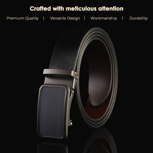 Image of Men's Formal Genuine Leather Autolock Buckle Reversible Black & Brown Color Belt