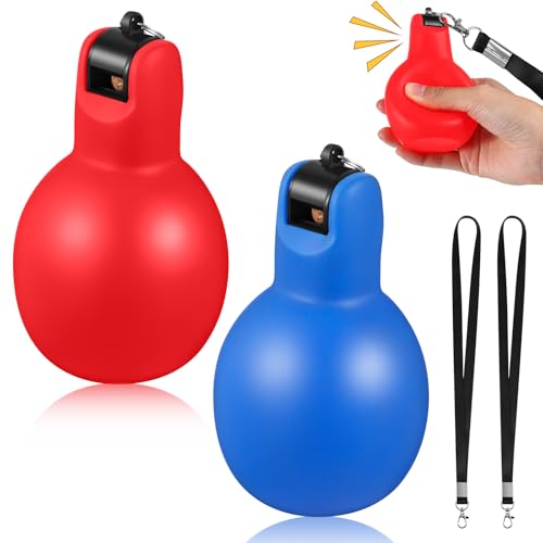 Rotatingpals Red, Blue Hand Squeeze Whistles with Lanyards, 2 Pcs