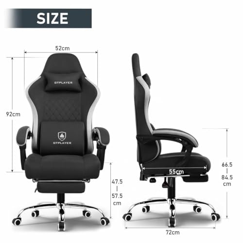 Image of GTPLAYER Ergonomic Gaming Chair with Footrest, Fabric Office Chair, Black