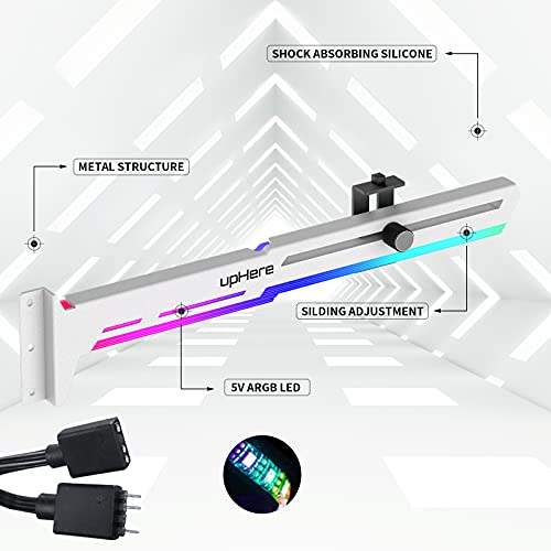 Support de carte graphique pour PC gaming upHere G276WTARGB à LED ARGB synchronisé