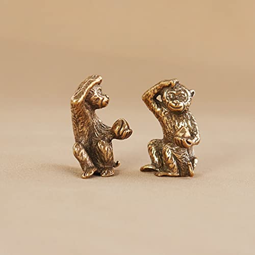Vosarea 2Pcs Brass Monkey Statue Mini Antique Monkey Figurine Monkey Statue Figurine Chinese Feng Shui Statue Sculpture For Home Car Brass #TOP4