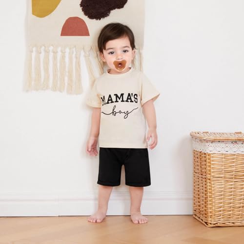 Toddler Baby Boy Summer Clothes Mamas Boy Embroidery T-shirt Top Elastic Waist Short Set Newborn Infant Boy Outfits2