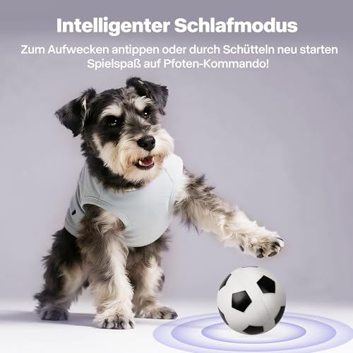 Pet Prime Interaktiver Spielball für Hunde Typ-C Ladung Intelligenter Sensor Hundespielzeug elektrischer Ball mitteler großer Hunde Fußball 8cm Robust Sicher & Wasserfest für Innen/Außen (Fußball)