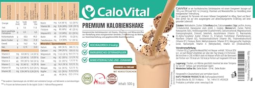 Trinknahrung hochkalorisch für Gewichtszunahme | Kohlenhydrate & Eiweiß als Kalorien Shake | Hochdosiert mit vielen Vitaminen | CaloVital - Premium Qualität aus Deutschland (Cookies & Cream 500g)