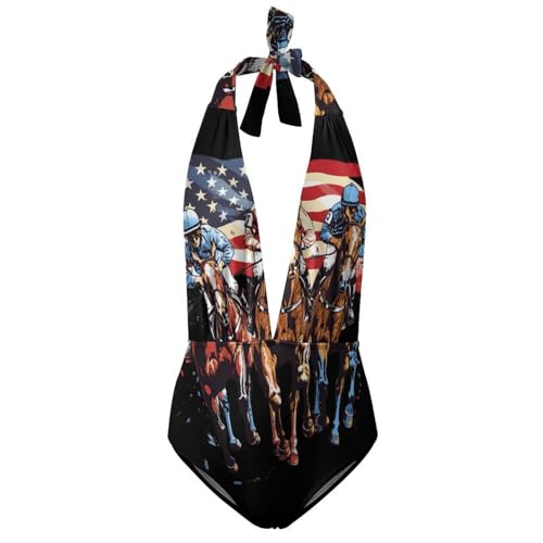 Monokini drapeau américain col V plongeant galbant pour femme