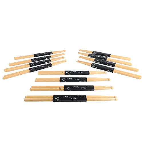 12 pares de baquetas 7A de madera de arce con puntas ovales y agarre antideslizante – juego profesional para práctica y actuación, compatible con kits estándar
