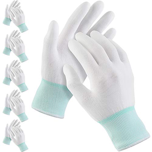Geyoga 6 Pairs Quilting Gloves for Free Motion Quilting Machine Gloves Lightweight Nylon Glove for Sewing Quilters(M Green)
