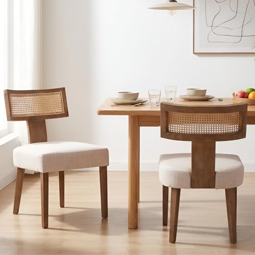 Ya-Home Esszimmerstühle 2er Set Leinen Küchenstuhl mit Rattan...