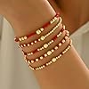 Caiyao Bohemia Multilayer Resin Beaded Stackable Bracelets Set Colorful Surfer Heishi Gold Beaded Stretch Bracelets Friendship Elastic Wristbands for Women Men Summer Beach Boho Vacation Jewelry-Red #4