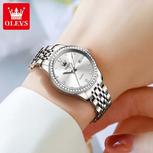 OLEVS Silver Watch for Women Diamond Small Face Waterproof Dress Watches - image 3