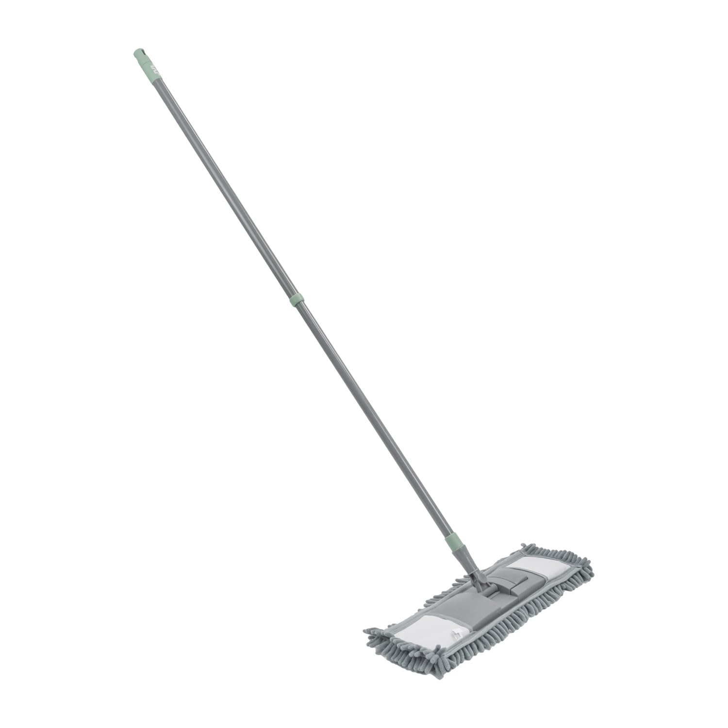 JVL Mopa Extensible de Chenilla con 2 Cabezales de Repuesto, Limpiador de Suelos Plano con Mango Largo, Sistema de Recarga de Microfibra Lavable a máquina, Color Gris