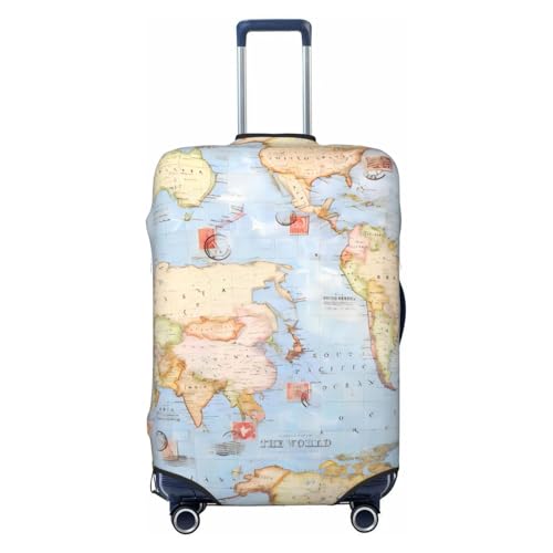 World Maps Print Suitcase Cover Luggage Protector Washable Elastic Fashionable Travel Gear Cover