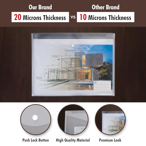 Image of Polen 12 Pcs A3 Size Folder with 20 microns Professional Expanding Transparent File (Specially for Architecture documents and Paintings) White Transparent Sheet, Big Size Button Folder.
