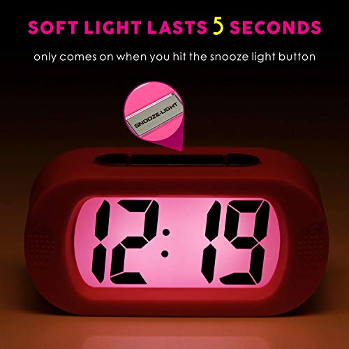 Image of Plumeet Kids Alarm Clock Large Digital LCD Travel Alarm Clocks with Snooze and Night Light - Ascending Sound and Handheld Sized - Best Gift for Kids (Pink)