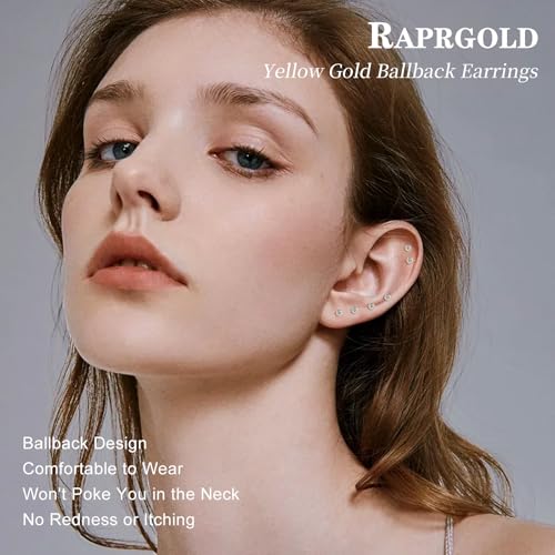 Solid 10K Yellow Gold Ball Stud Earrings, Tiny Moissanite Earrings Real 10K Gold Dainty Screw Ball Back Small Studs Dangle Earring for Womem Men, Cartilage Helix Tragus Piercing Jewelry Gifts, 1 Pair3