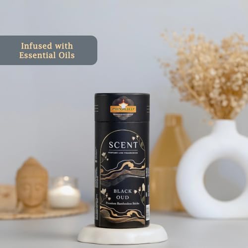 Mangaldeep Scent Premium Bambooless Dhoop Sticks - Black Oud - Ceramic Stand Inside -with Essential Oils - (30 Sticks)