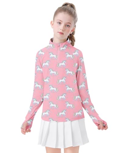 Girls Golf Shirt Long Sleeve Quick Dry Horse Riding Shirts Half Zip Size 5-6