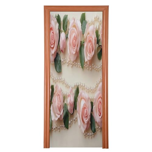 FLildon Roses & Pearls Pattern Valentine's Day Door Cover Decoration, Party Accessory Porch Decor for Festive Ornament Room Door Covers 32 x 79 Inch