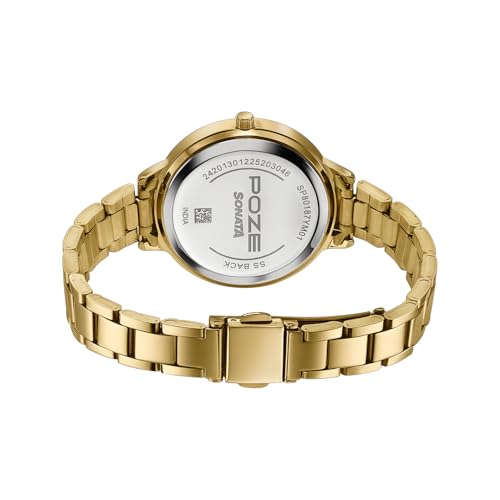 Image of Sonata Poze 9 with Quartz Analog Silver Dial IPG Strap Watch for Women - SP80187YM01W