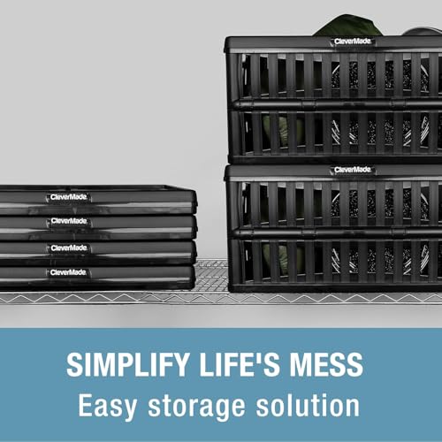 Image of CleverMade Collapsible Utility Crates, 60L Storage Crate, 3 Pack, Obsidian