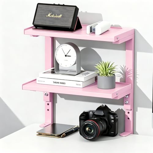 Image of 2-Tier Desk Shelf, Expandable Under Desk Storage, Clamp on Desk Shelf, Desktop Accessories for Offices, Study Rooms, and Game Rooms (Pink)