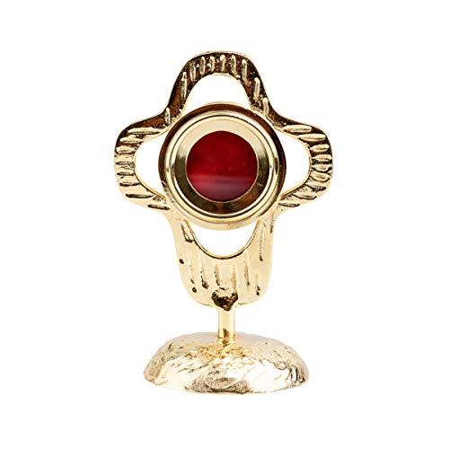 NKlaus 18cm reliquary brass gilded monstrance house altar Luna diameter 6cm opening back Handmade 3307, Gold, 18 cm
