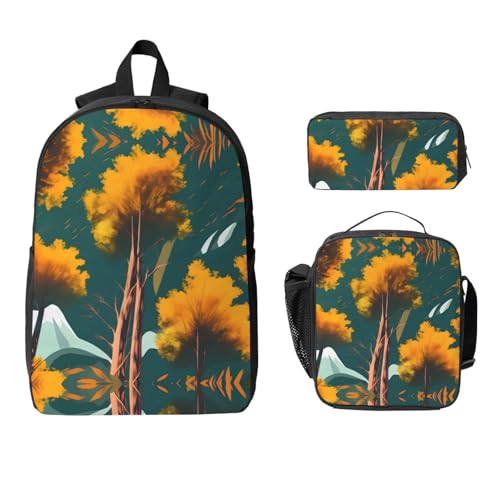 Backpack Set with Lunch Bag & Pencil Case National Parks Sunshine Trees Print Oxford Fabric Portable Useful Bag Set2