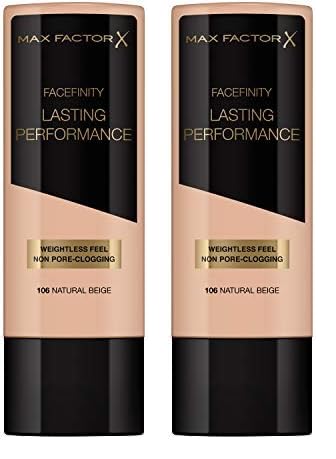 Max Factor Lasting Performance Base de Maquillaje Líquida Tono 106 Natural Beige - 53 g (Paquete de 2)
