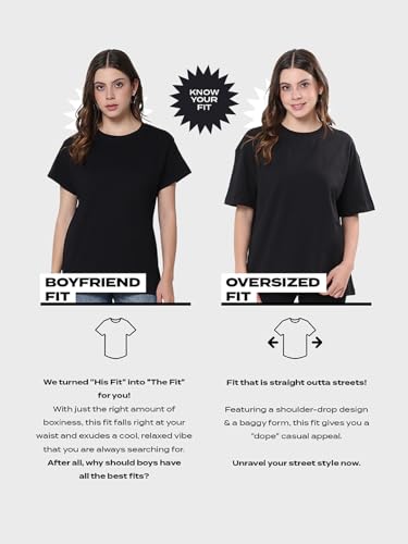Image of Bewakoof Women's Graphic Printed 100% Cotton T-Shirt - Oversized Fit, Round Neck, Half Sleeves