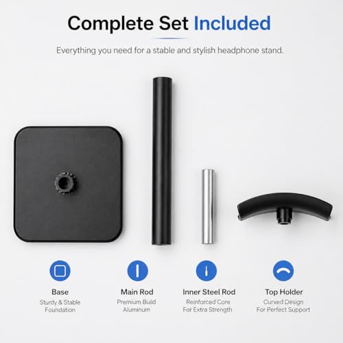 Image of Street27 Headphone Stand for Desk - Aluminum Alloy Desktop Headset Holder with Anti-Slip Base | Gaming Headphones Stand for PC, Studio & Office Use (BLACK)