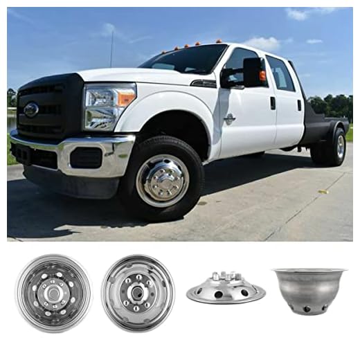 Deebior 4pcs 16" Polished Stainless Steel Dually Wheel Simulators, Nice Looking Bolt On 8 Lug 8 Hand Hole Hubcaps Fit for 1974-1998 Ford F350;1992-2021 E350/E450; 1974-1999 Dodge Ram 3500 6F80