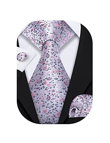 Barry.Wang Flower Ties for Men Handkerchief Cufflinks Set Wedding Necktie Set Party