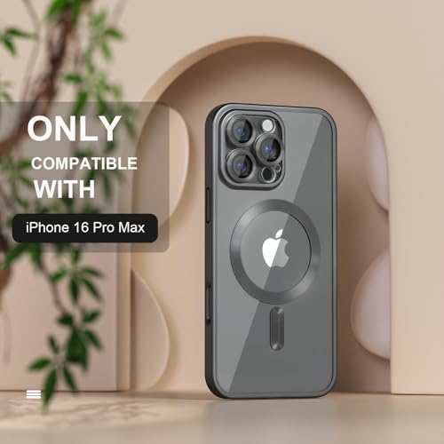 Image of Misea Magnetic for iPhone 16 Pro Max Case Compatible with MagSafe | Never Yellowing, Military Drop Protection, Full Camera Lens Protector Plating Soft Clear Phone Case for Women, Titanium Black