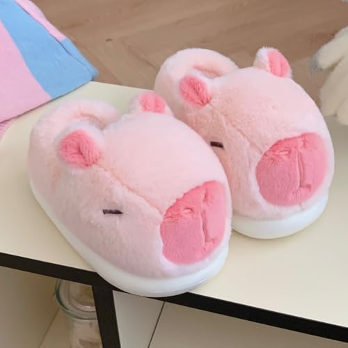 Cute Capybara Plush House Slippers for Girls Daughters - Fluffy Cotton Comfort Wear Slides Non Slip Chunky Sole, Kawaii Animals Cosmetic Makeup Bag & Mirror & Headband & Stickers Christmas Gifts Sets4