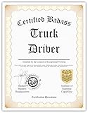 Certified Badass Truck Driver Diploma| Funny Personalized Career Gag Gift Idea Novelty Award Certificate