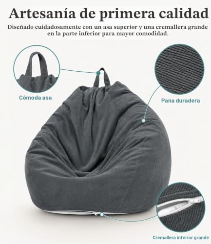 Miniatura 5 de Highdi Puff Salon Adulto 100 X 120 Cm Sin Relleno, Grande Puff Gamer - Material De Pana, Duradero Y Cómodo, Gris Gigante Bean Bag Chair Para Salón, Dormitorio Y Sala De Juegos