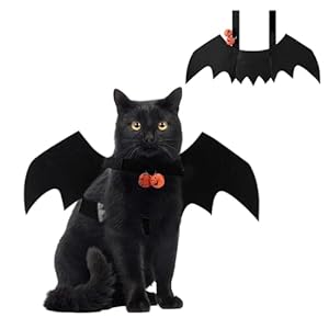Pet Bat Wings,AWAVM Cute Cat Halloween Bat Wings Adjustable Pet Costumes with Pumpkin Bells for Halloween Puppy Kitten Cosplay Party