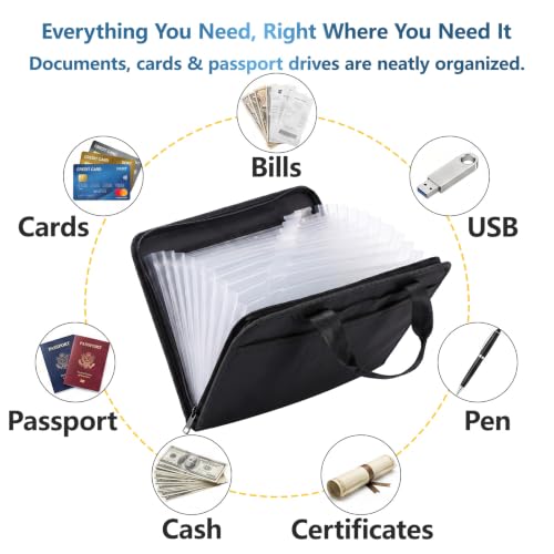 Image of Fireproof Accordion File Organizer Bag A4 13 Pockets Expandable Document Folder with Handle Portable Important Document Storage Case Fire Resistant File Organizer for Home Office Travel Black