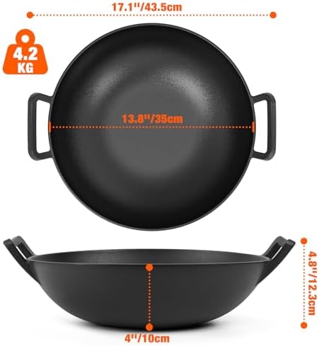 Onlyfire Cast Iron Wok for Weber Gourmet BBQ System, Universal Nonstick Stir-Fry Pan Compatible with Multiple Cooktops Including Induction, Gas Stove, Range Oven, Campfire