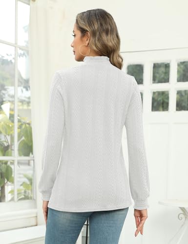 Image of Micoson Womens Mock Neck Blouses Pleated Textured Shirts Long Sleeve Stretch Casual Tunic Tops Dressy Fashion Blouse