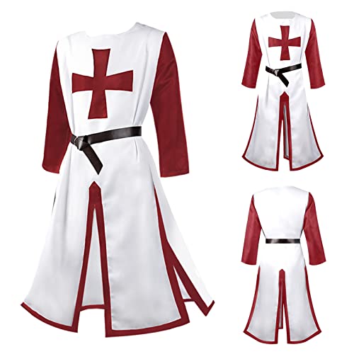 Alaiyaky Disfraz de caballero medieval para adultos, ropa medieval para hombre, caballero templario, cosplay, falda de arma cruzado, túnica vikinga para fiesta de disfraces, carnaval, blanco, S)