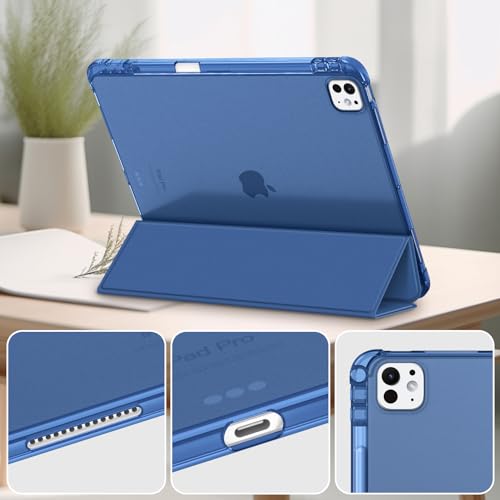 Image of Fintie SlimShell Case for iPad Pro 11-inch (M5) 2025 / (M4) 2024 - Lightweight Soft TPU Protective Stand Back Case with Pencil Holder, Translucent Frosted Cover, Auto Wake /Sleep, Navy