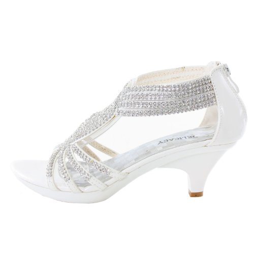 Delicacy Womens Angel-37 Strappy Rhinestone Dress Sandal Low Heel Shoes,White,11 #TOP1