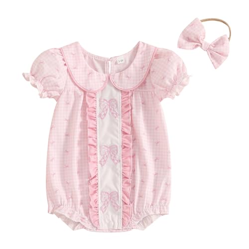 BemeyourBBs Baby Girl Bubble Romper Short Sleeve Peter Pan Collar Jumpsuit Newborn Infant Summer Clothes