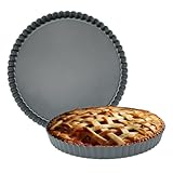 Diakey Kuchenform mit abnehmbarem Boden, antihaftbeschichtet, Karbonstahl, Quiche-Backform für Kuchen, Kekse, 26 cm, 2 Stück